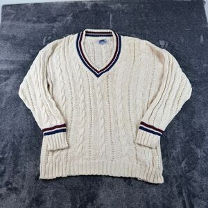 Vtg 80's Findochty Cricket Tennis Chunky Knitted Sweater Men's XL V-Neck